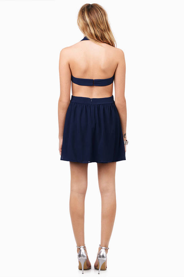 Navy Blue Skater Dress - Cut Out Dress - Navy Blue Halter Dress - $44