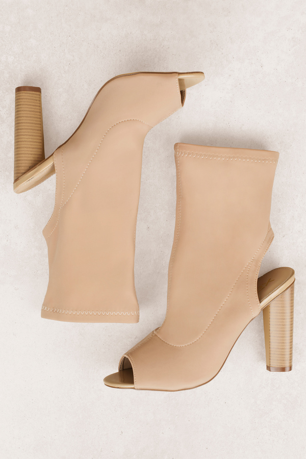 Nude Boots - Open Toe Sock Boots - Nude 