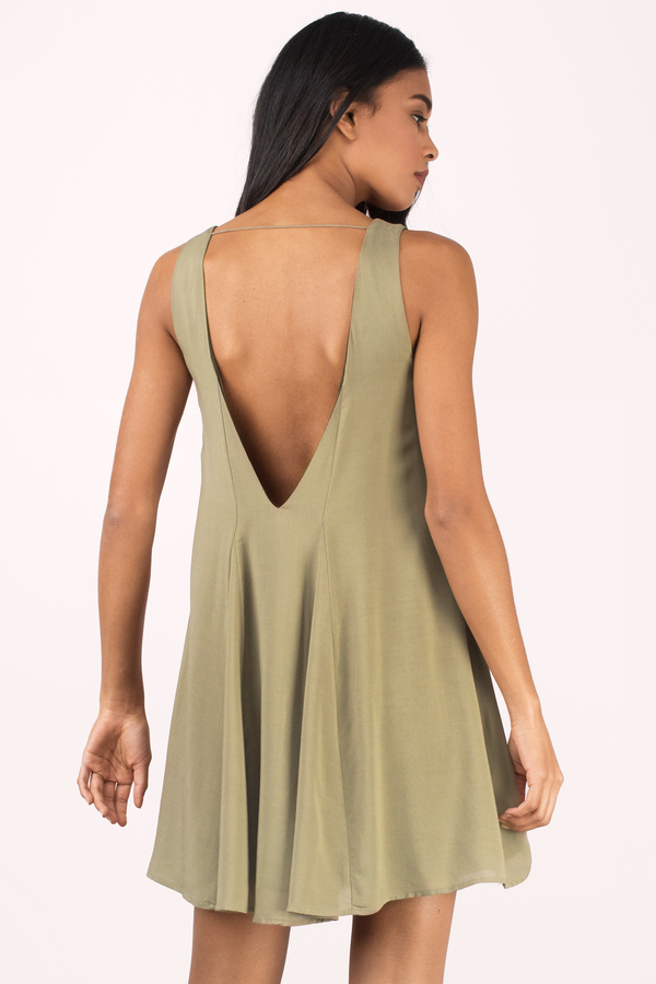 Olive Green Dress - Low Back Dress - Swing Dress - Shift Dress - $62 ...