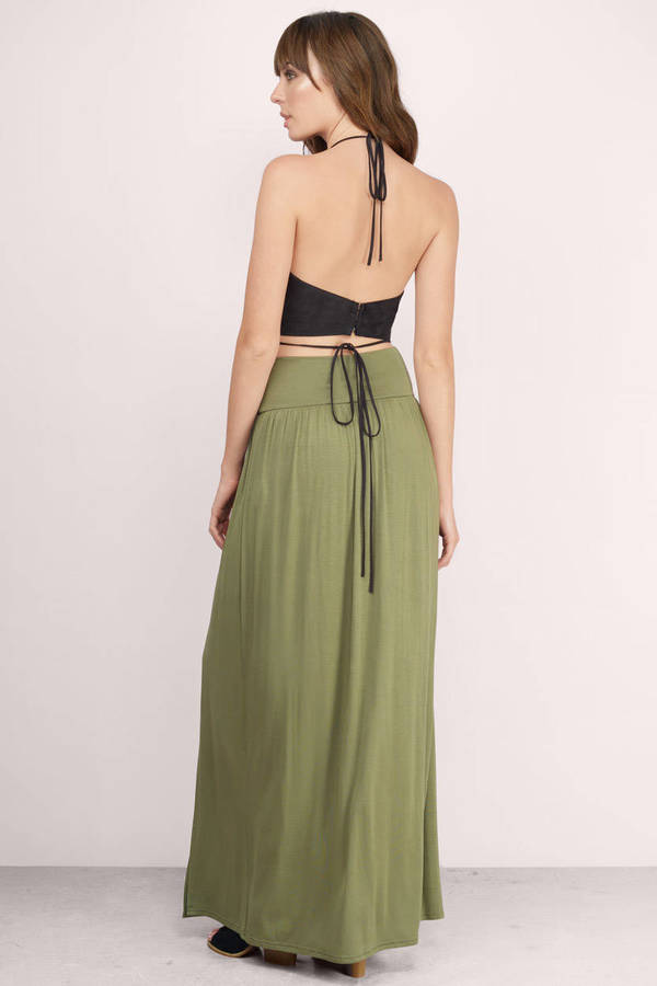 Green Skirt - Pleated Maxi Skirts - Olive Skirt - Maxi Pleated Skirt ...