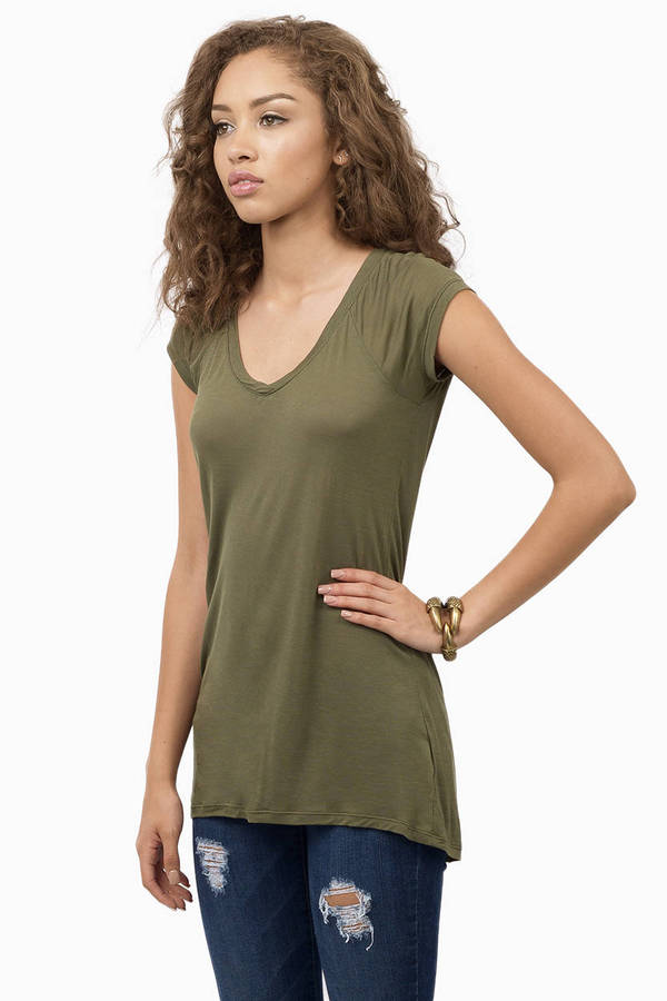 Olive Green Tee - Flowy T Shirt - Olive Green Scoop Neck T Shirt - $5 ...