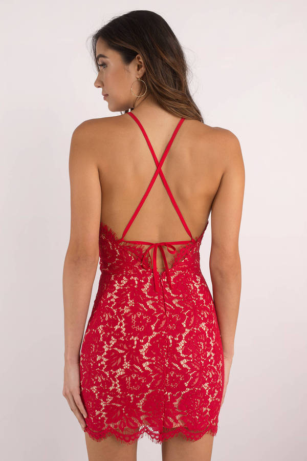 red lace tight dress