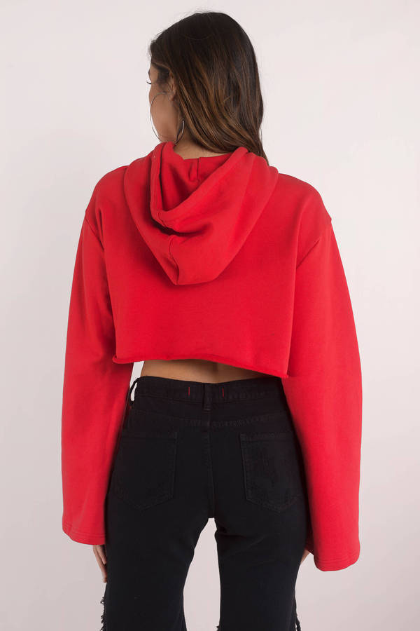 Red Hoodie - Cropped Hoodie - Bell Sleeve Red Hoodie - Drawstring - $28 ...