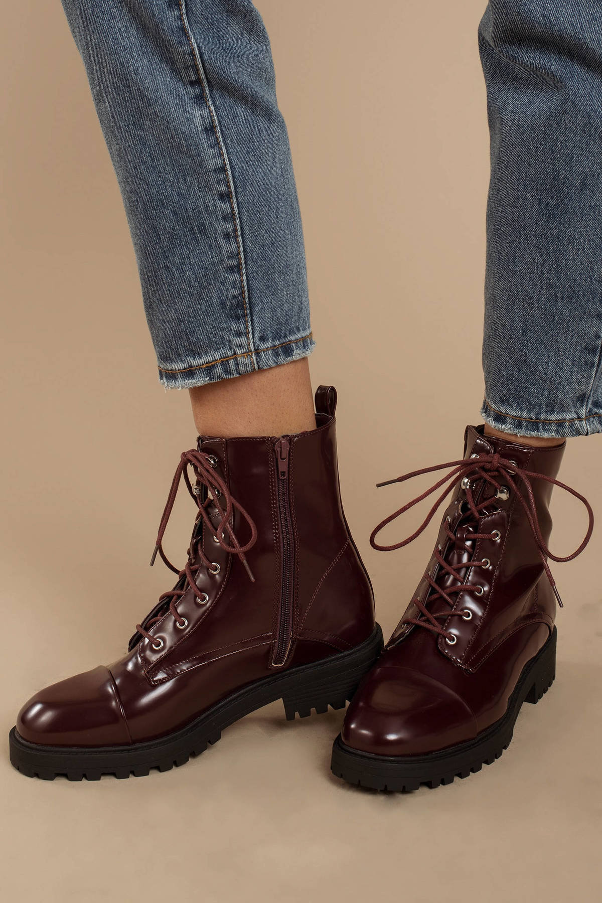 Gigi Patent Leather Combat Boots In Red 74 Tobi US