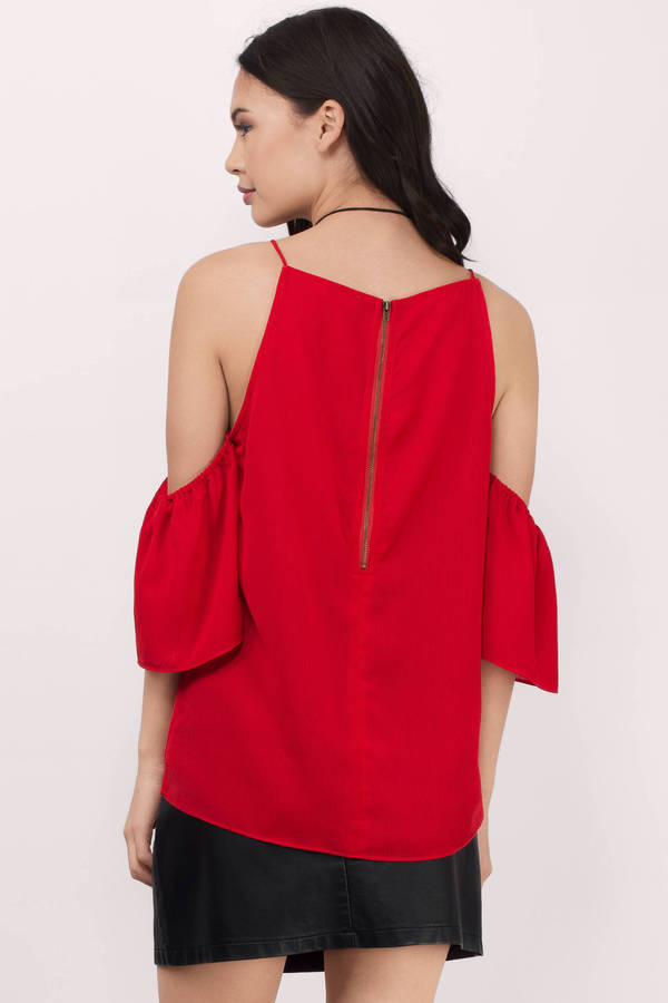 Trendy Red Blouse - Cold Shoulder Blouse - $42 | Tobi US