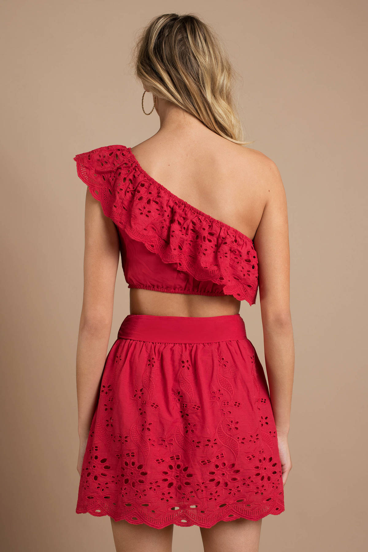 sparkly red one shoulder top