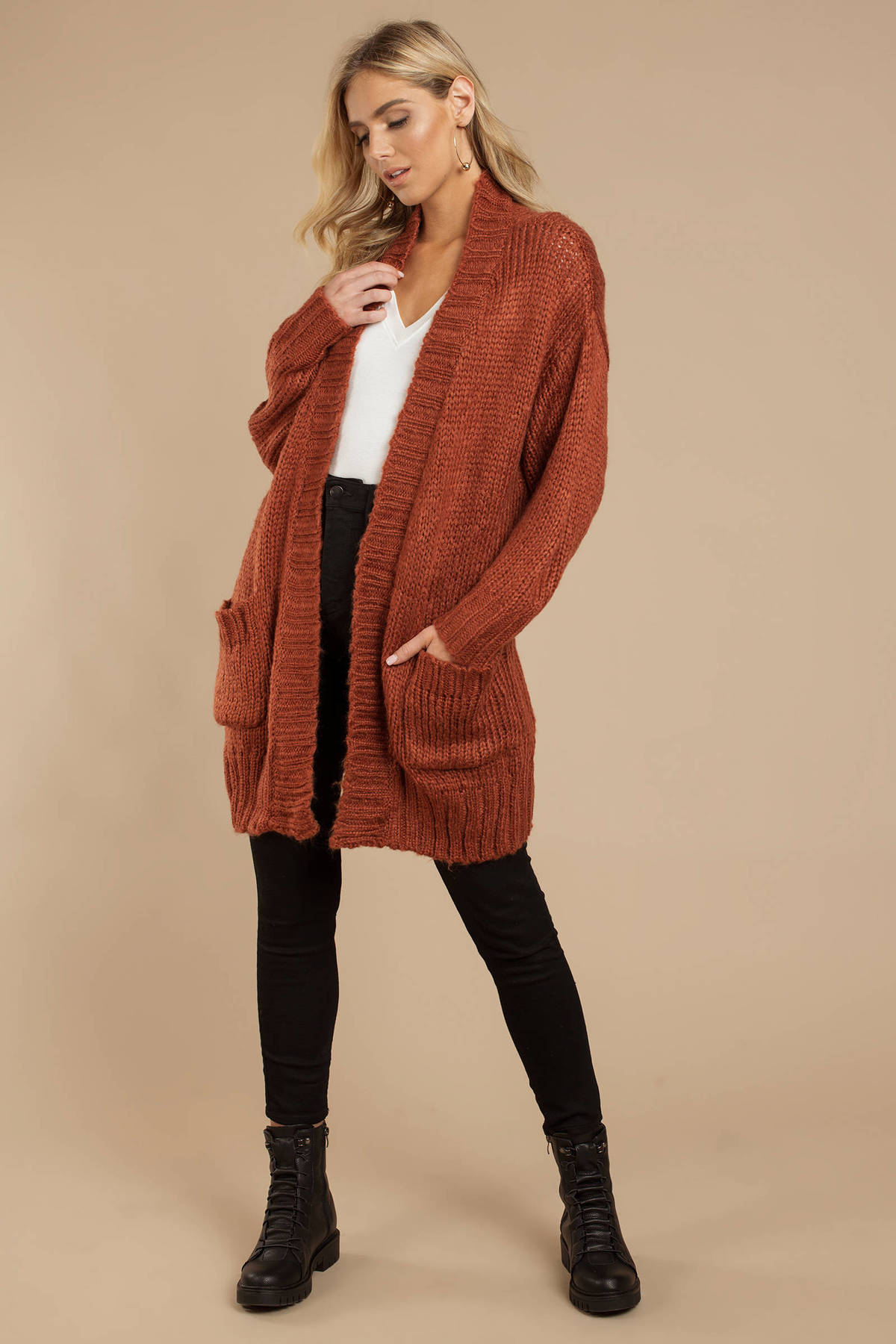 Red Cardigan - Cable Knit Cardigan - Red Oversized Cardigan