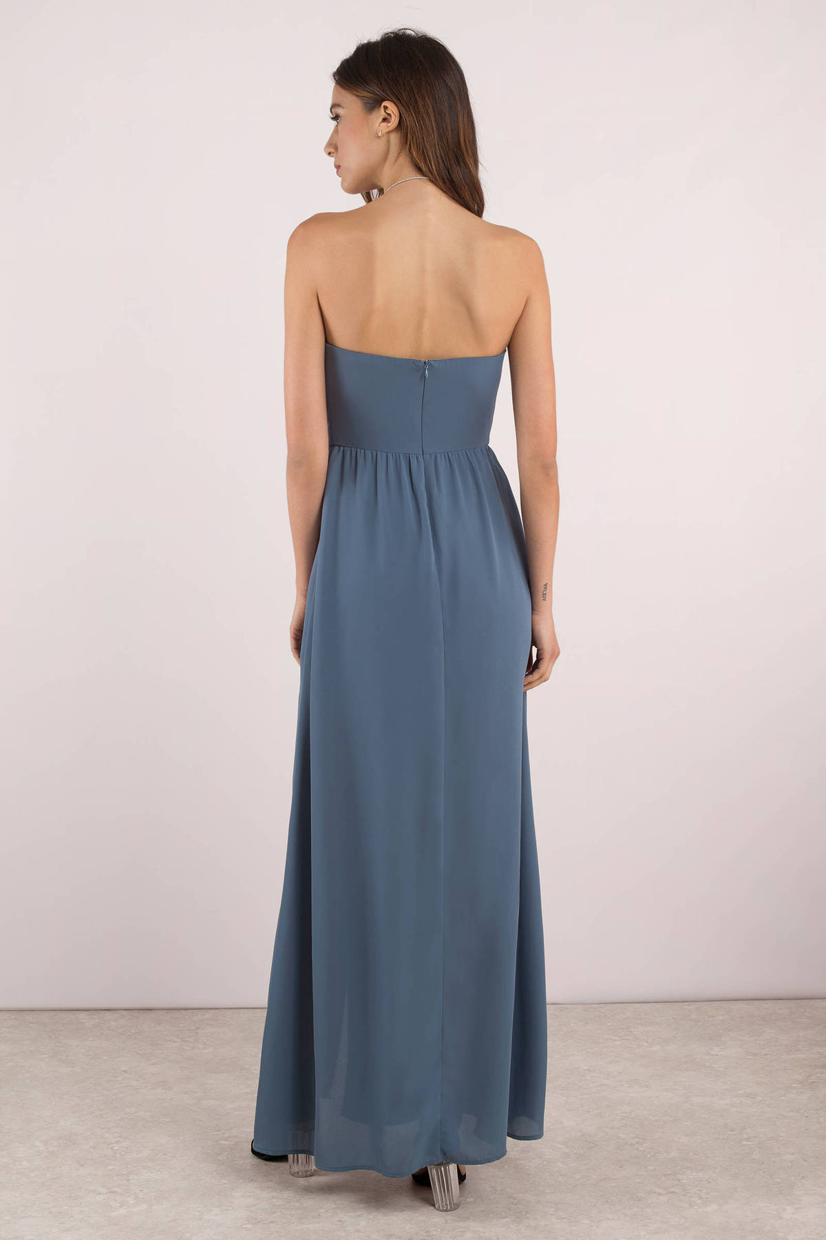 Krystal Strapless Maxi Dress in Light Blue 14 Tobi US