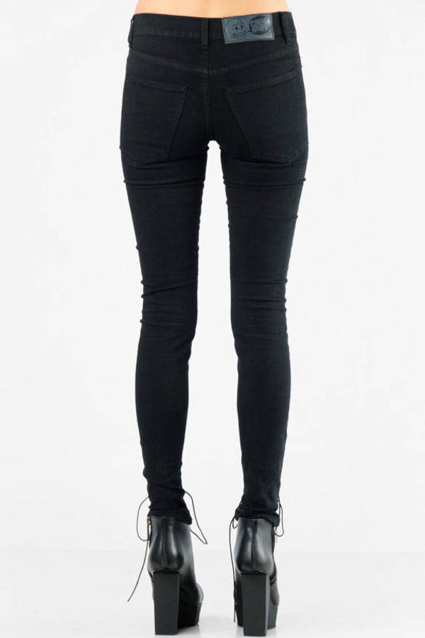 Black Cheap Monday Jeans - Lace Up Jeans - Black Party Jeans - Laced ...