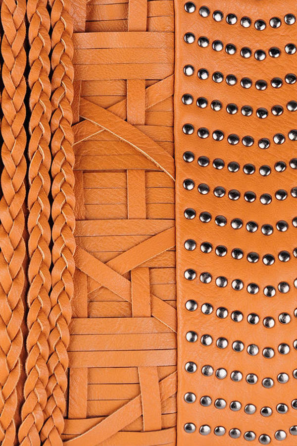 tan woven clutch