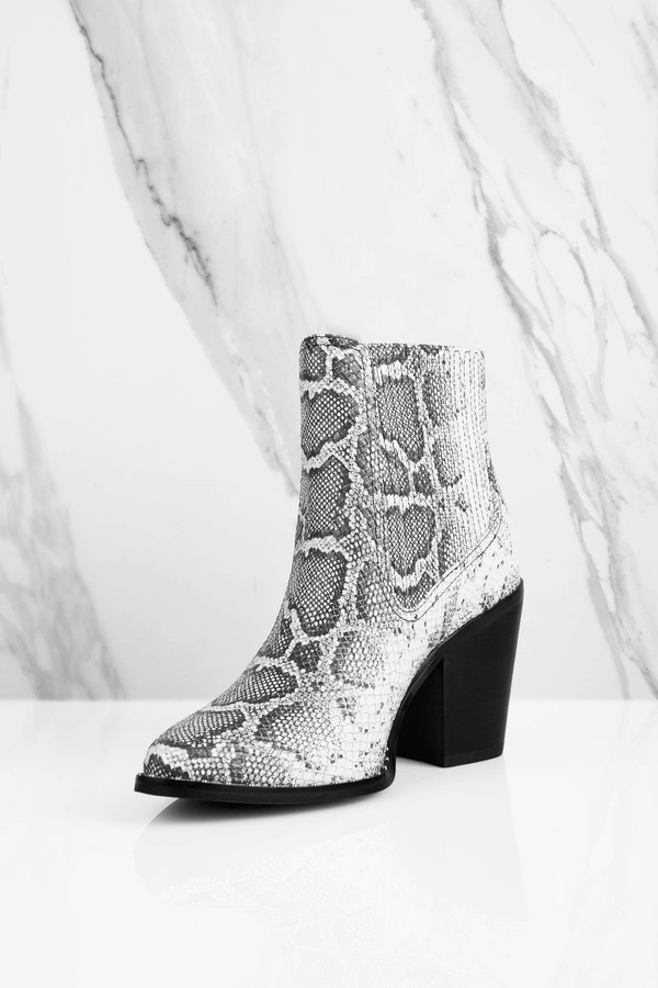 black and white snakeskin booties
