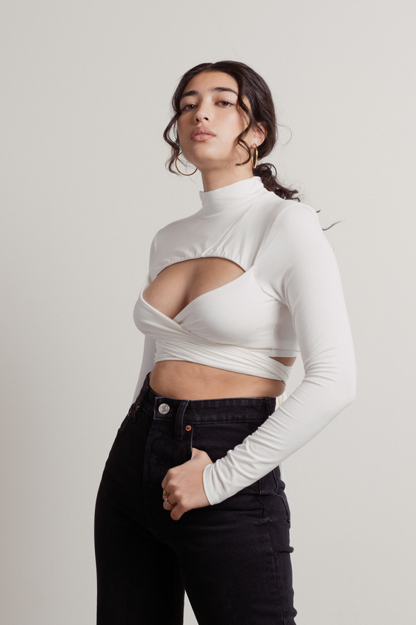 Download Born Again Multi Way Tie Mock Neck Crop Top in White - $32 ...