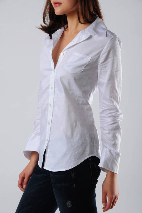 tight white button up shirt