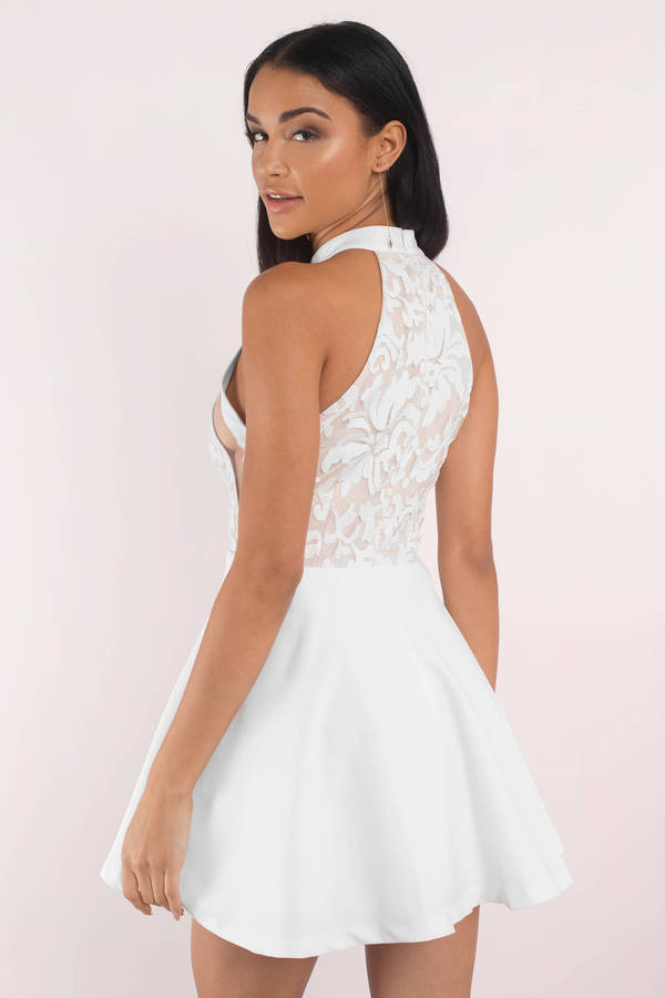 White Skater Dress - Lace High Neck Dress - Elegant White Dress - $36 ...