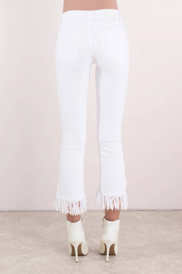 white jeans fringe bottom