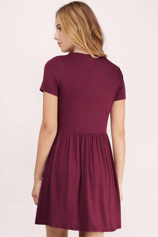 Cute Wine Skater Dress - Short Sleeve Dress - Skater Dress - $10 | Tobi US