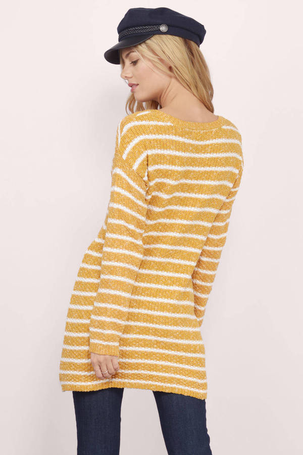 Yellow & White Sweater - Yellow Sweater - Tunic Sweater - $17 ...