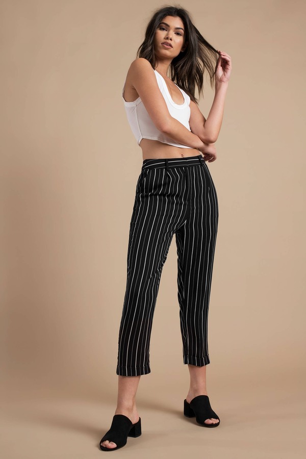 Black Pants - Tapered Stripe Pants - Black Pinstripe Capri Pants - $34 ...