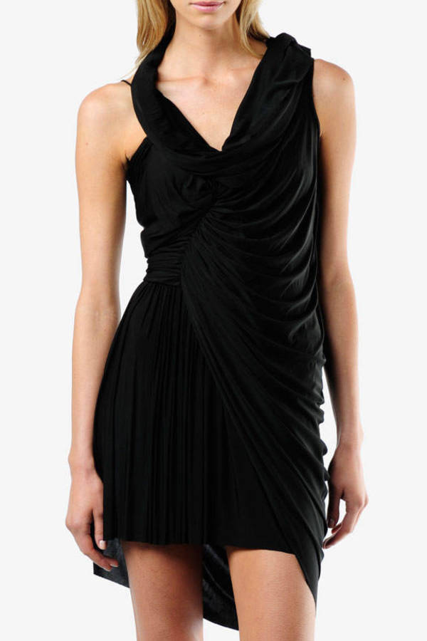 Draped Asymmetrical Dress with Scarf Detail in Black - $134 | Tobi US