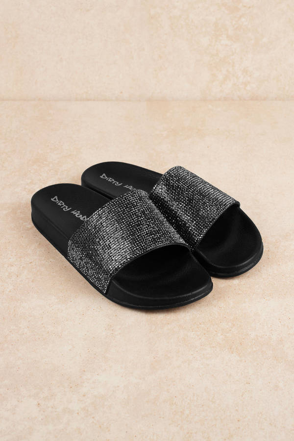 black rhinestone slides