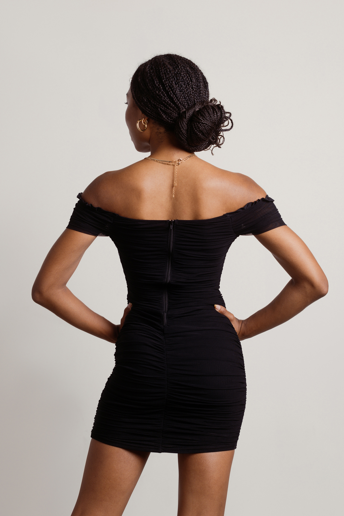 Foreshadow Ruched Off Shoulder Bodycon Mini Dress In Black 36 Tobi Us 