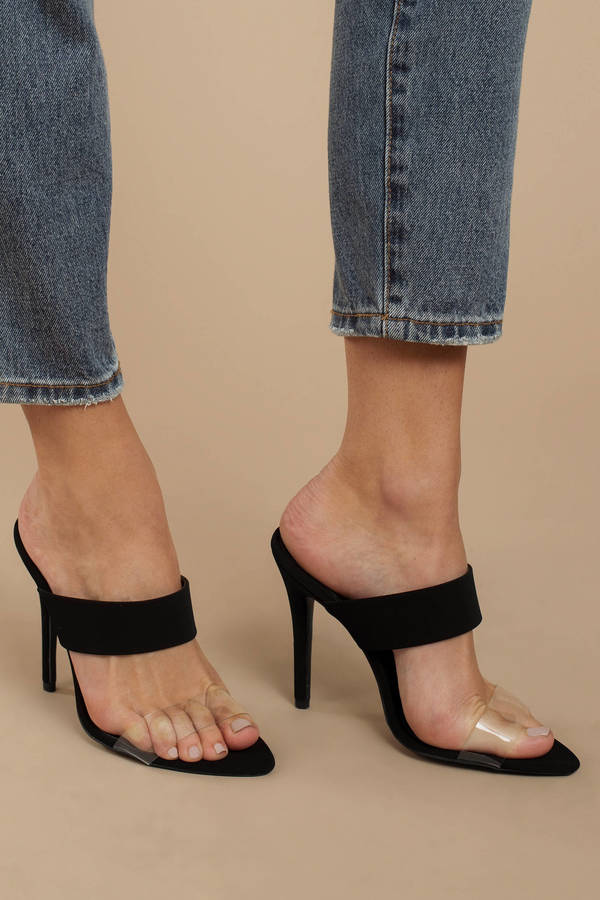 black high heels with clear strap