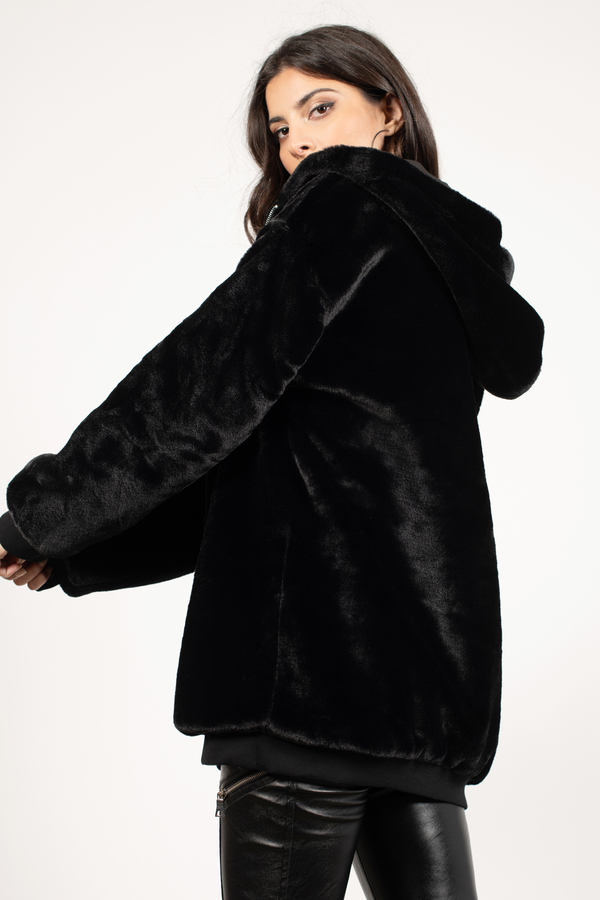 Gracie Oversized Faux Fur Hoodie Jacket in Black - $158 | Tobi US