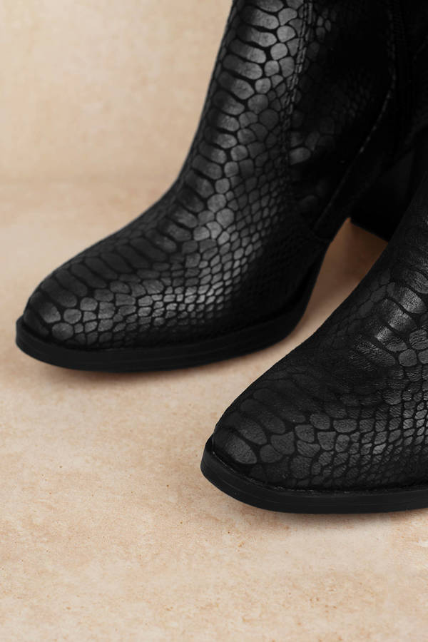 black snakeskin booties