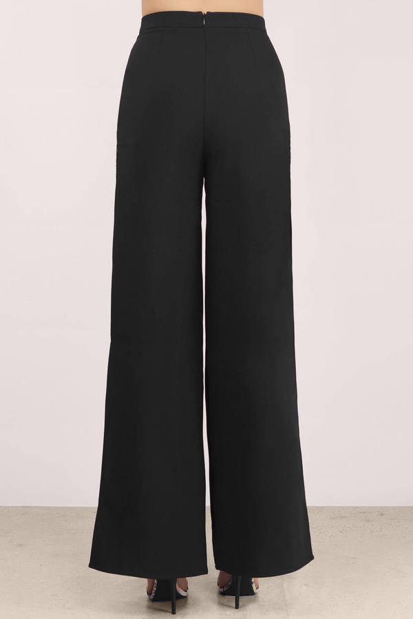 Black Pants - Side Slit Pants - Wide Leg Pants - Lace Inset Pants - $60 ...
