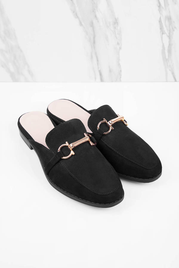 black mules with buckle