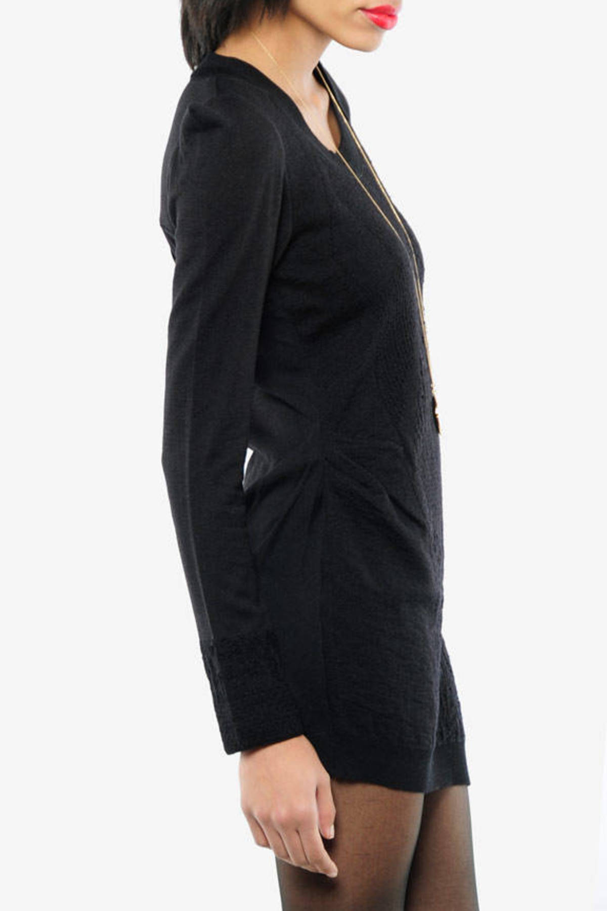 Knit Sculpted Shoulder Dress in Black - $66 | Tobi US