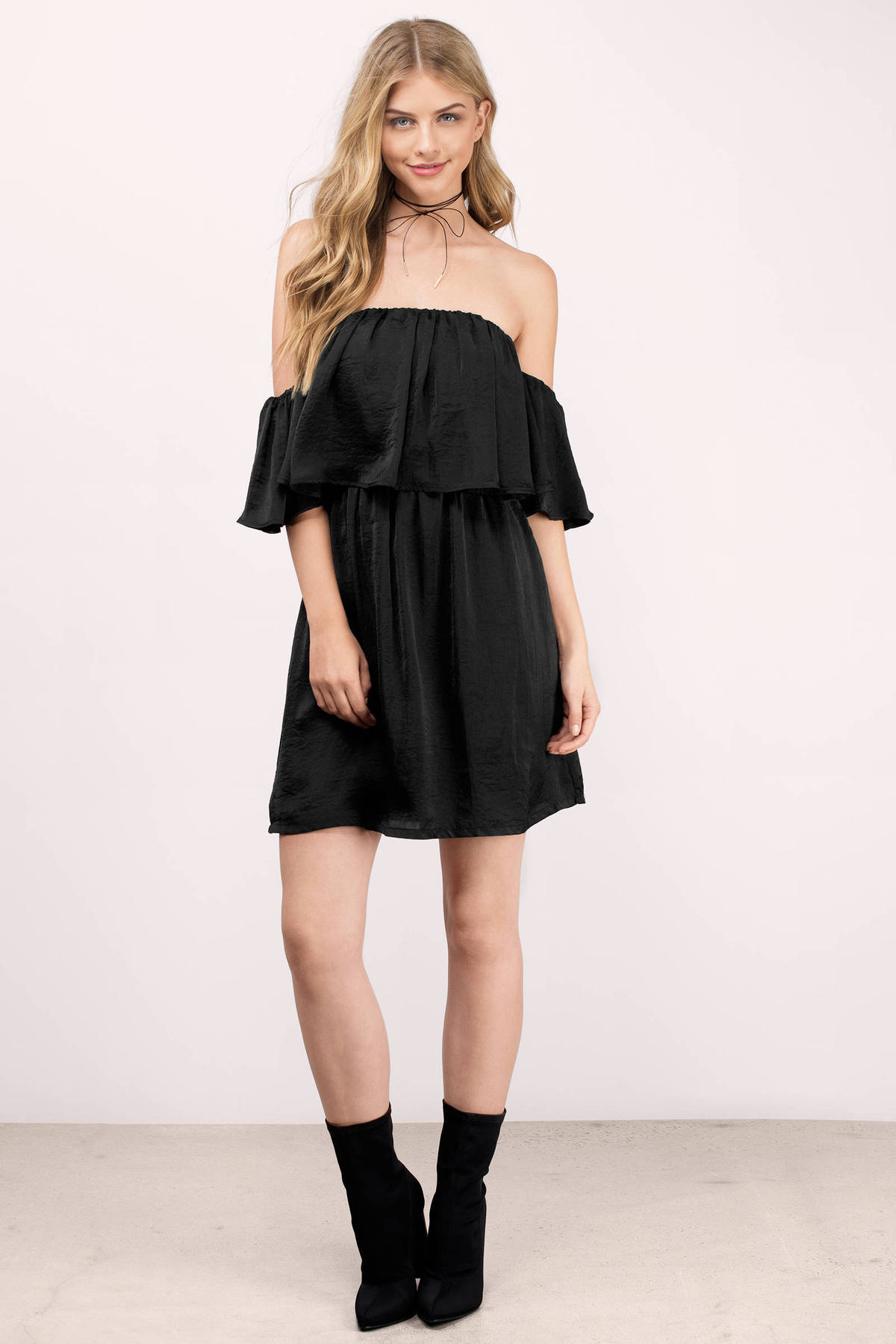 Midnight Off Shoulder Shift Dress in Black - $17 | Tobi US