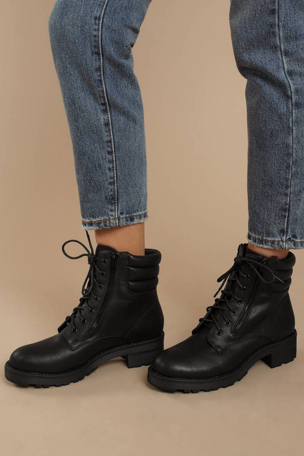 Morrigan Faux Leather Combat Boots in Black - $60 | Tobi US
