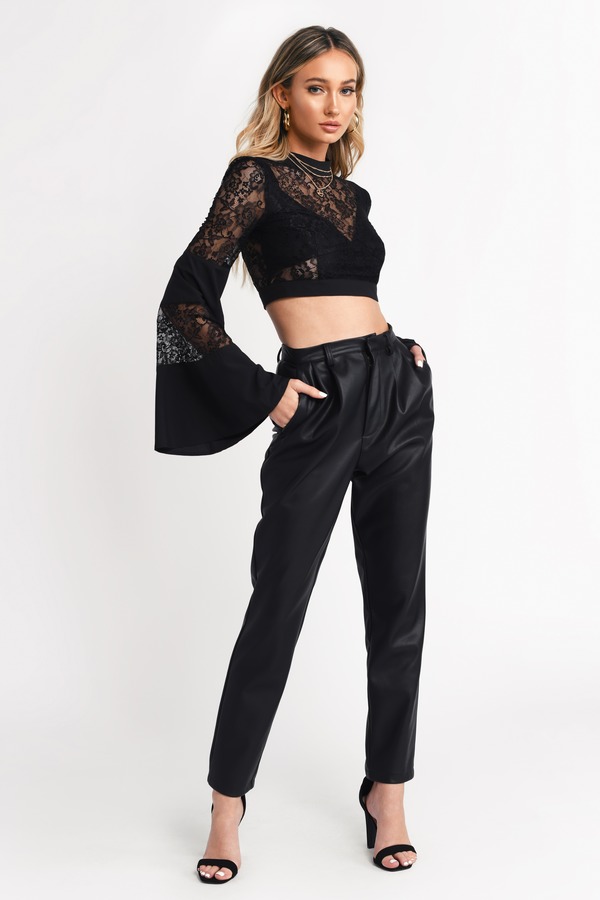Black Going Out Top - Bell Sleeve Top - Black Lace Crop Top - $26 | Tobi US