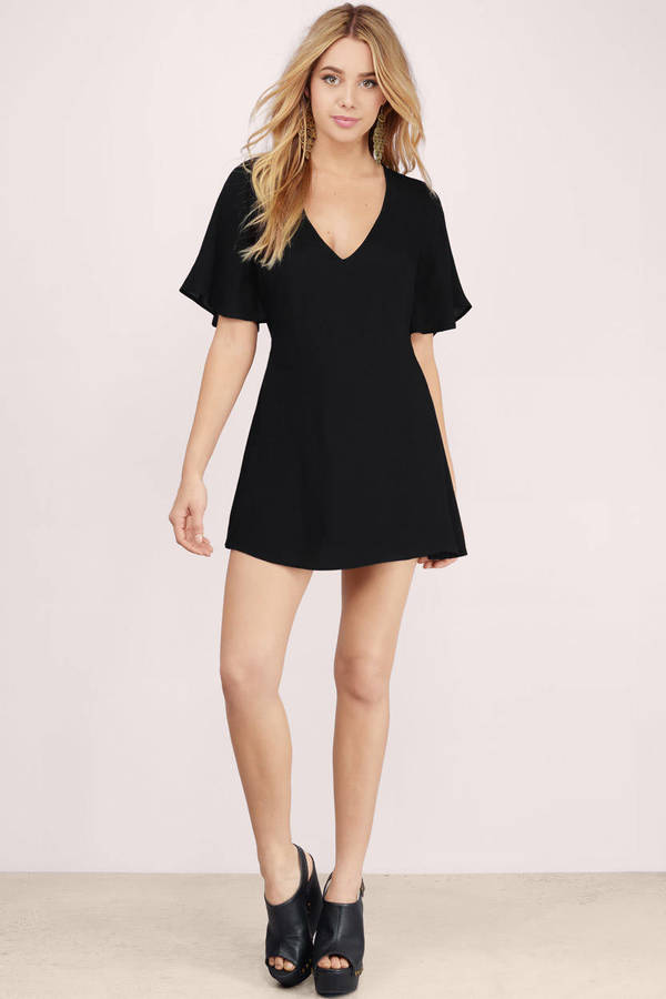 Sexy Black Day Dress - Flutter Sleeve Dress - Day Dress - $10 | Tobi US