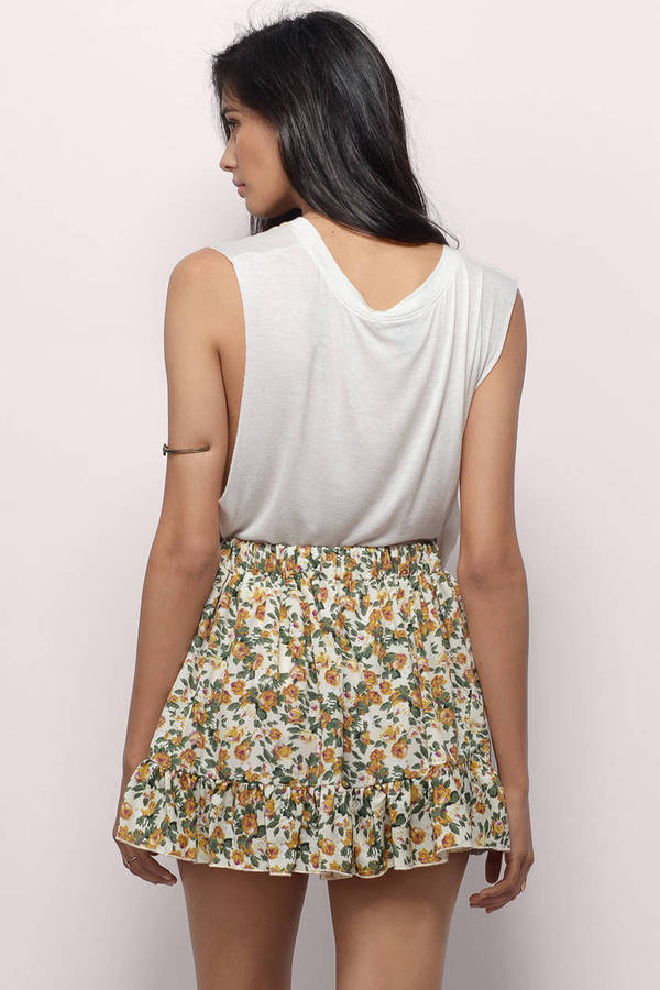 Beige Skirt - Floral Print Skirt - Sage Skirt - Toast Floral Skirt - $8 ...