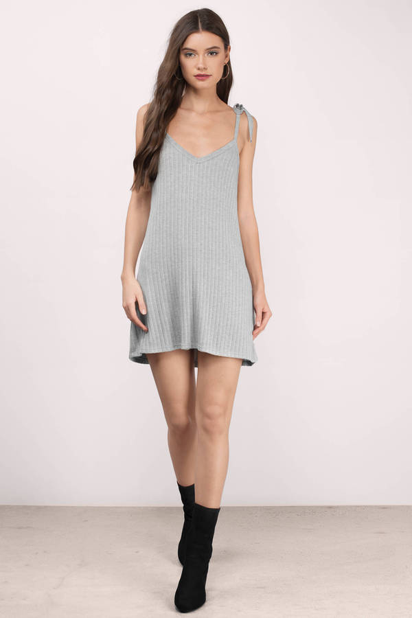 Grey Shift Dress - Ribbed Dress - Sleeveless Mini Dress - Day Dress ...