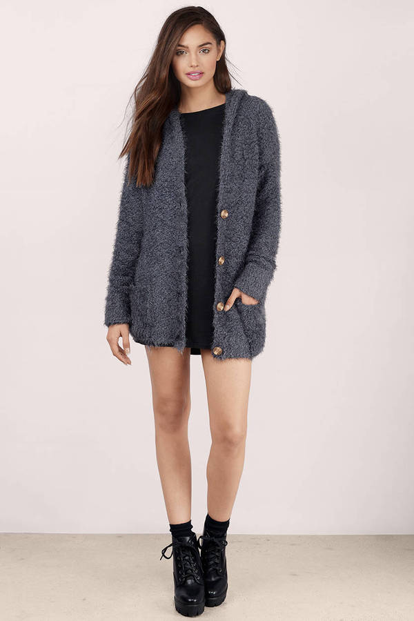 Grey Cardigan - Fuzzy Cardigan - Grey Hoodie Cardigan - $20 | Tobi US