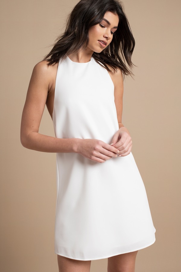 white halter shift dress