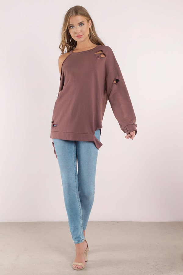 Trendy Black Hoodie - Cold Shoulder - Distressed Sweatshirt - $27 | Tobi US