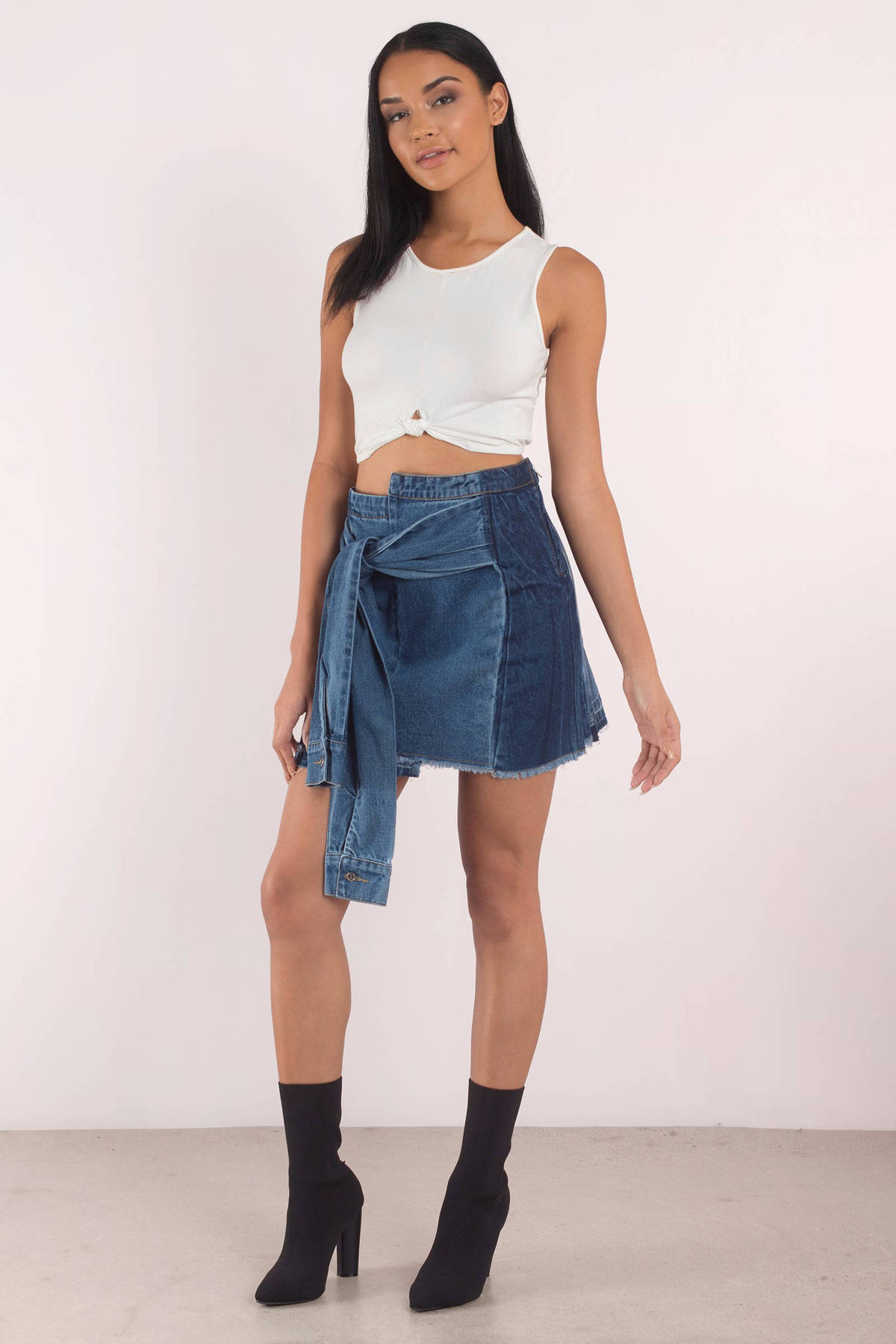 Wrap Around Me Denim Skirt in Medium Wash - $94 | Tobi US