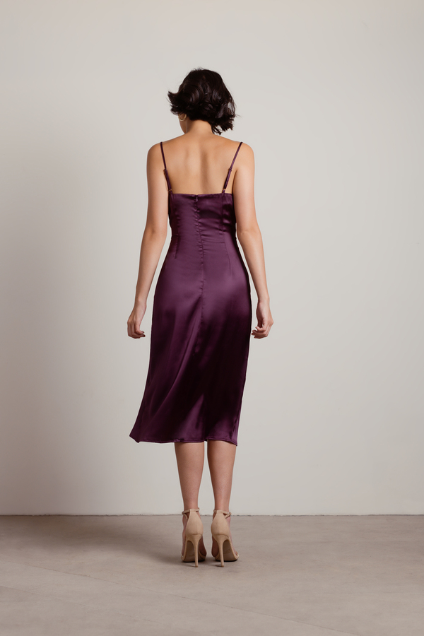 Maddy Cowl Neck Satin Slip Midi Dress In Wine 49 Tobi Us