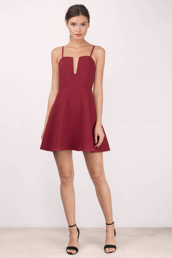 Cute Red Skater Dress - Plunging Dress - Skater Dress - $26 | Tobi US