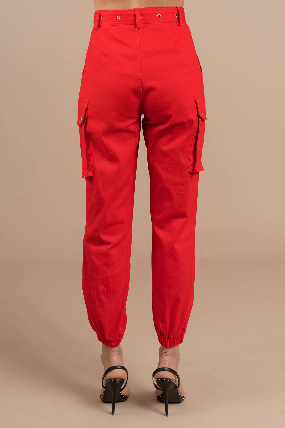 red satin cargo pants