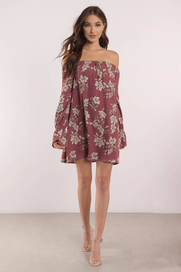 Hang In There Off Shoulder Shift Dress in Wine - $34 | Tobi US