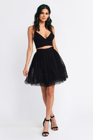 Black Skirt - High Waisted Skirt - Lace Skirt - Black Skater Skirt ...