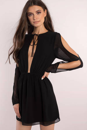 Nicky Cold Shoulder Skater Dress in Black - $17 | Tobi US