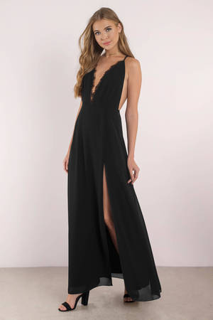 Cute Black Dress - Plunging Neckline - Front Slit Dress - $88 | Tobi US