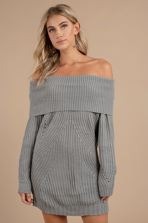 gray off the shoulder sweater dress