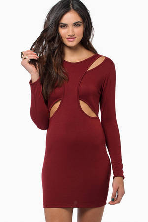 Sexy Burgundy Bodycon Dress - Cut Out Dress - Bodycon Dress - $15 | Tobi US